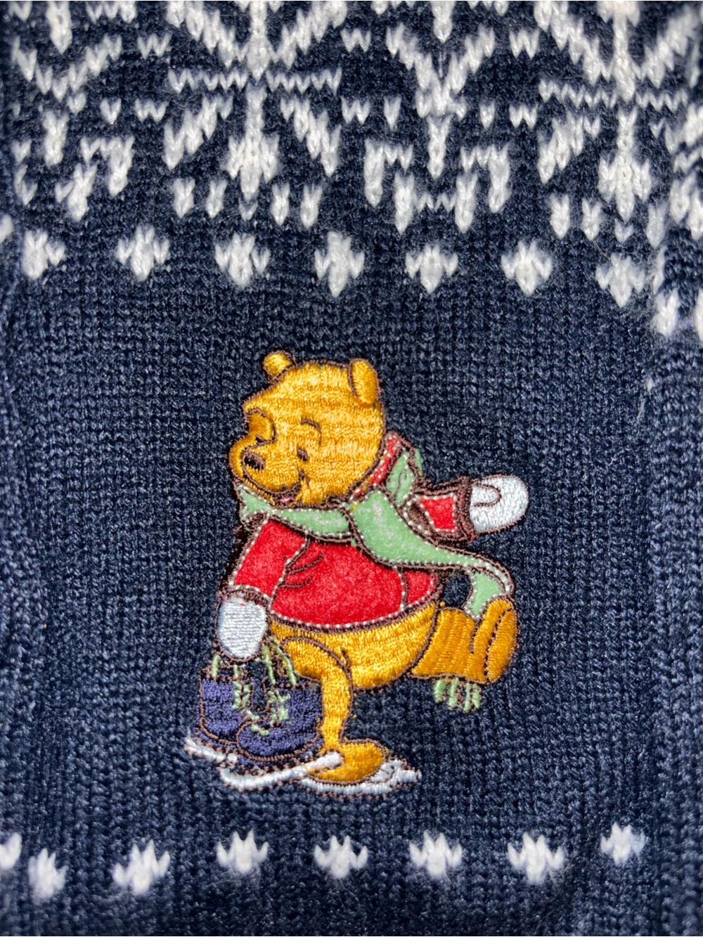 Vintage Kids Navy Knit Hooded Cardigan with Winnie the Pooh Embroidery 12M - Picture 2 of 6